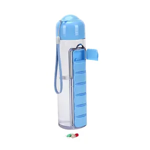 Botella de agua portátil para pastillas, 400ml, 7 días de edad, organizador de pastillas para adultos/Ancianos/niños, con cepillo de limpieza, sin BPA