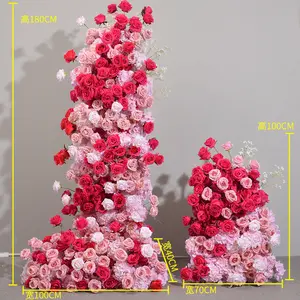 2024 warna merah bunga buatan dekorasi pernikahan kreatif dekorasi latar belakang bunga buatan merah muda
