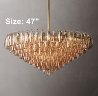 Lampu Gantung Mewah Desain Prancis Modern Vintage Amber Kaca Berlapis-lapis Emas dengan Ketinggian yang Dapat Disesuaikan untuk Ruang Tamu Villa