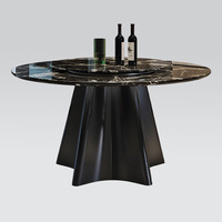 Table à Manger de Luxe en Acier Inoxydable avec Plateau en Marbre Noir Rond et Moderne pour Restaurant Chaises de Table Commerciale