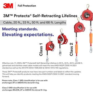 สายรัดนิรภัยแบบยืดหดได้ 3M Protecta ความยาว 50 ฟุต สายเคเบิลสแตนเลส คลาส 1 ป้องกันการตก - Product Image 2