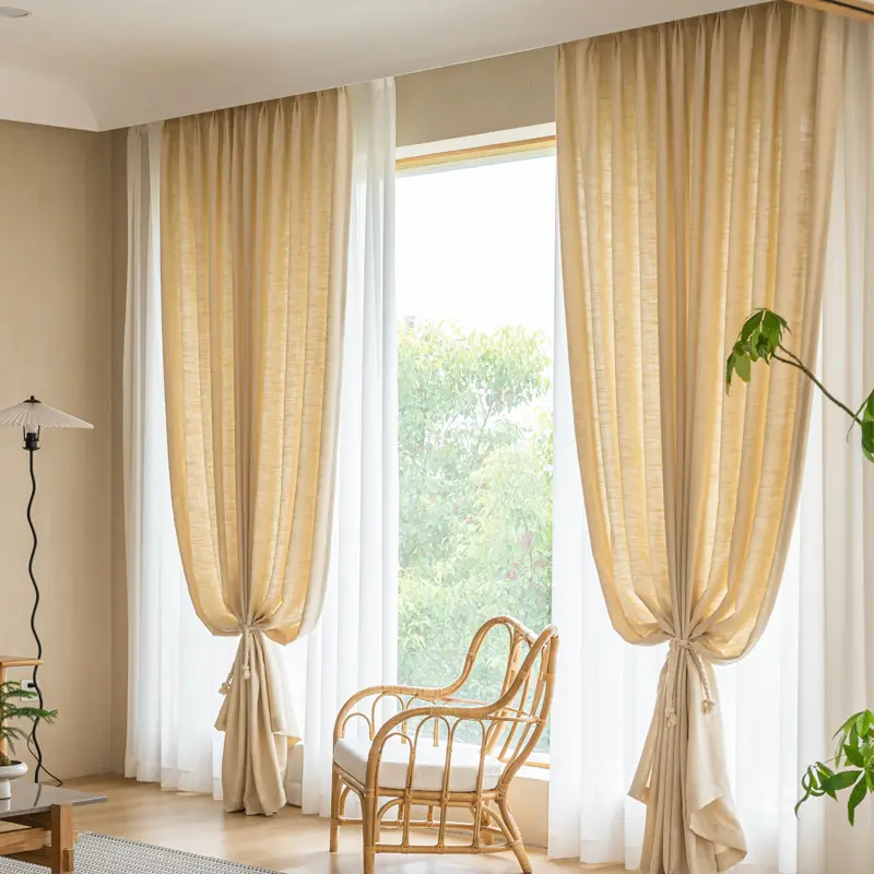 Linen Curtains for Living Room Environmental Protection Material Clot Light Filtering Curtains Factory Supply Custom Wholesale
