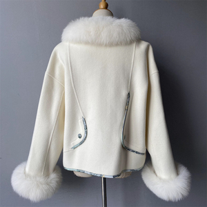 Cappotti in lana firmati lusso da donna cappotto in lana Double-Faced fatto a mano con vero collo in pelliccia di volpe Logo personalizzato autunno inverno <span class=keywords><strong>Trench</strong></span> <span class=keywords><strong>corto</strong></span> - Product Image 6