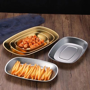 Stainless Steel Oval Rectangular Plates Flat Bottom Snack Dessert Dish Party Use Solid Color Shallow Dish - Product Image 1