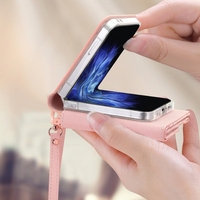 Étui portefeuille de luxe en cuir PU pour fille avec cordon et dragonne, support de téléphone antichoc pour Samsung Z Flip 3 à 7