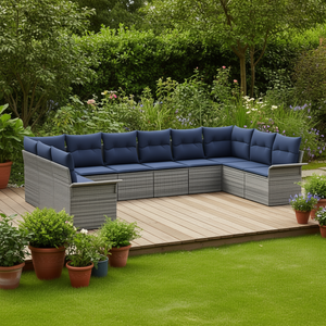 Ensemble de canapés de jardin en polyrotin gris avec coussins, mobilier d'extérieur pour 10 personnes, design contemporain - Product Image 2