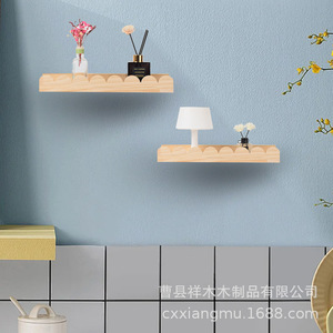 <b>Wall</b> <b>Mounted</b> Wooden <b>Shelf</b> Natural Color Rectangle Easy Cleaning For Home Kitchen Bedroom Storage Display Rack - Product Image 2