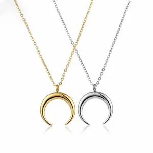 Gran oferta, collar con colgante de luna de cuerno de buey de acero inoxidable, joyería de moda chapada en PVD de oro de 18 quilates para mujer, precio de fábrica