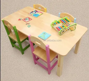 Nursery KG Furniture Ergonomic Design Cartoon Children Solid Woodem Writing Table Chair