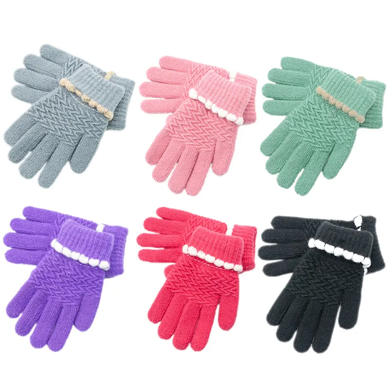 Wholesale Plush Warm Wool Thickened Fabric Thermal 5-12 Years Old Kids Winter Children's Knit Gloves