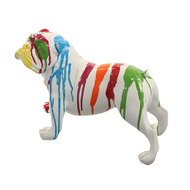 Estatua de perro Bulldog inglés de resina con diseño artístico personalizado, resina de 7,4 pulgadas de altura con gotas de pintura, decoración Exterior
