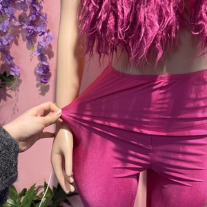 Set Sexy con Colletto in Finta Pelliccia, Top Corto con Halter e Leggings Aderenti <span class=keywords><strong>Lucidi</strong></span>, Completo a 2 Pezzi per Donna - Product Image 3