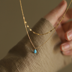 Vintage Style 18K Gold Plated Double Layer Water Drop <b>Opal</b> Pendant <b>Necklace</b> Stylish Geometric Beads Claw Setting Stainless Party - Product Image 5