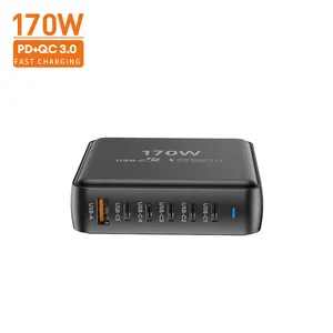 100W 170W GaN 고출력 EU 고속 충전 어댑터 빠른 PD 벽 전화 노트북 충전기 어댑터 1A + 6C 아이폰 삼성 용