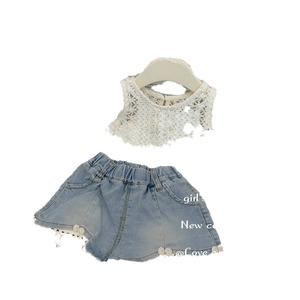 Tongxingyuan Girls Summer Hollow Vest Denim Shorts Set Cotton Two Piece Outfit - Product Image 5