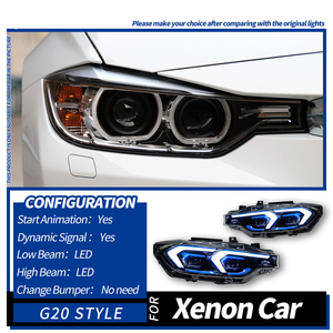 ชุดไฟหน้า LED สำหรับ BMW ซีรีส์ 3 F30 ปี 2012-2019 อัพเกรดสไตล์ G20 แบบตะขอคู่ DRL ไฟเลี้ยว Sequential - Product Image 1