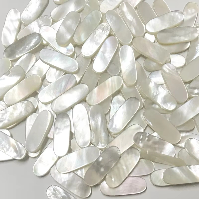 White MOP Long Ovals Discs Mother of Pearl Shell Flat Discs for Jewelry Making