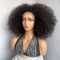 Perruque Lace Frontale 4x4 Transparente Afro Kinky Curly Sans Colle Brésilienne de 18 Pouces, Cheveux Humains Mélangés, Prix d'Usine en Gros