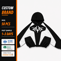 Sweat à capuche personnalisé OEM pour homme, 450 GSM, coupe oversize courte, en molleton bouclette vintage, avec cordons de serrage, broderies 3D, confortable et doux