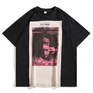 Vêtement rétro uni coton boîte t-shirt hommes surdimensionné Vintage graphique t-shirt Streetwear impression personnalisée t-shirt - Product Image 1