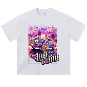 T-shirt unisexe ample en coton délavé style européen et américain, à manches courtes, respirant, imprimé voiture vintage, pour couple, vente en gros - Product Image 4