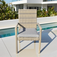 Fauteuil en rotin tissé extérieur moderne avec dossier haut, coussin gris | Sièges de patio durables pour jardin, relaxation au bord de la piscine