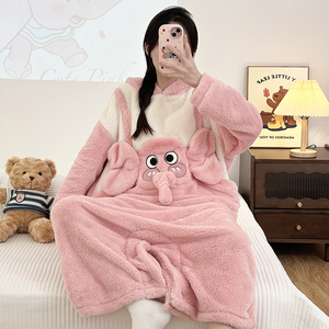 Pyjama une pièce en polaire corail pour <span class=keywords><strong>femme</strong></span>, épais, double face, en flanelle thermique, pour couple, ensemble de vêtements de nuit - Product Image 3