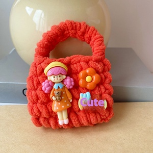 Sac pour écouteurs Popcorn Girl inspiré de l'art déco fait à la main au crochet Ins Niche Design Creative Couple Wallet - Product Image 6