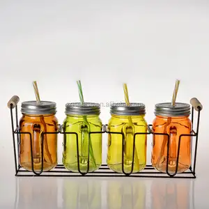 Thay đổi màu sắc xử lý Thủy Tinh Độc Đáo uống Mason Jar với rơm và nắp - Product Image 1