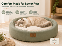 Coussin rond en velours imitation fourrure pour chat, avec housse amovible et lavable, antidérapant