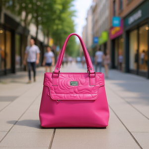 Sac de shopping de taille moyenne à double poignée avec fermeture à fermoir en microfibre, cuir synthétique, matière vegan, pour adultes - Product Image 2