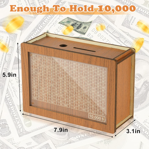Boîte de défi d'épargne Cash Vault Boîte d'épargne en bois 10,000 Dollar Pièce en bois Tirelire numérique - Product Image 5