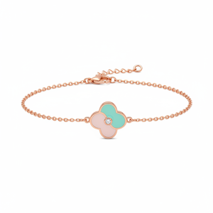 Turquoise with Pink Enamel Design Clover Shape <b>Charm</b> <b>Bracelet</b> Turkish Handmade Wholesale 925 Sterling <b>Silver</b> Jewelry - Product Image 2