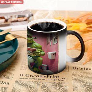 Tasse en céramique magique à changement de couleur 11oz, tasse à thé sensible à la chaleur, noire givrée, légère, pour voyage - Product Image 5