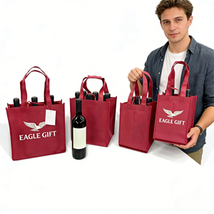 Heavy Duty <b>Divided</b> 6 Bottle Carrier Christmas Gift Wine <b>Bags</b> with Hook & Loop Closure and Customizable Colors Non Woven <b>Bags</b> - Product Image 2