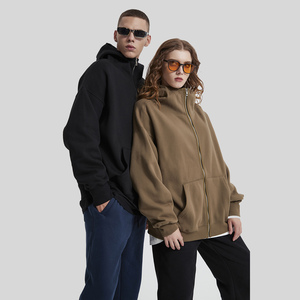350G <span class=keywords><strong>Sweat</strong></span> à capuche à col haut doublé de polaire avec fermeture à glissière en métal Poignets de <span class=keywords><strong>gant</strong></span> côtelés <span class=keywords><strong>Sweat</strong></span>-shirt décontracté Manteau à capuche en polaire de couleur unie - Product Image 1