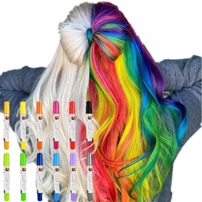 KHY KH3004 Temporary Wholesale Dye For Girl Kid Coloring Stick Brand Colour Manufacturer Safety Pen 10 Color Hair Chalk Set