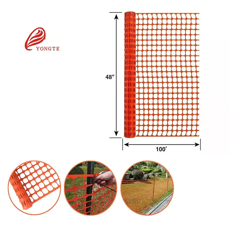 YONGTE orange safety fence plastic mesh fencing roll, 4X100 feet temporary netting for garden snow fence