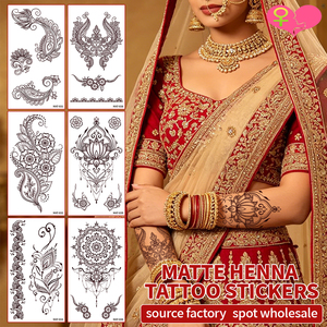 Tatouages temporaires inspirés du henné noir, autocollants de <span class=keywords><strong>tatouage</strong></span> pour <span class=keywords><strong>bras</strong></span> et mains au design Mehndi mat pour femmes - Product Image 1