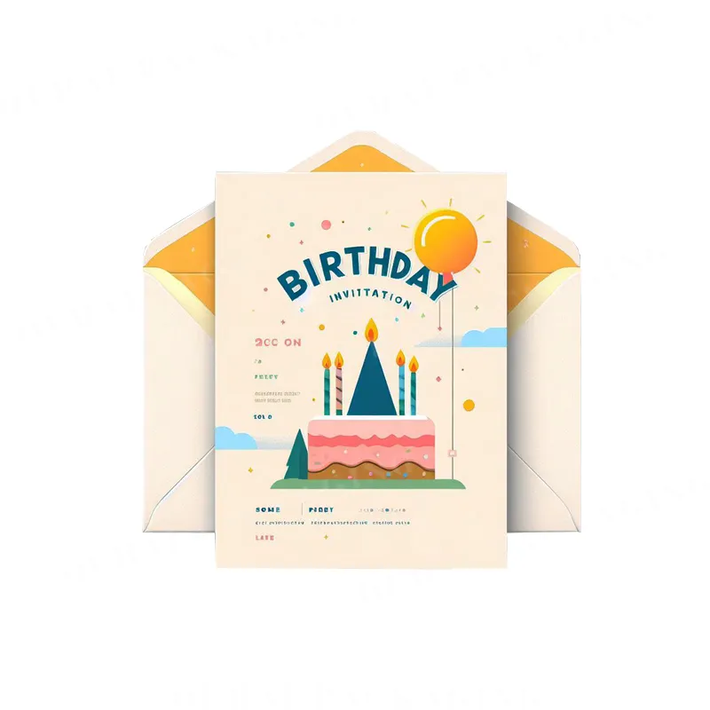 Papier d'art personnalisé Cadeau de voeux Carte postale créative Enveloppe Papier Carton Oem Imprimé Carte d'invitation de fête d'anniversaire de luxe