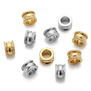 Gold-Plated Textured Stainless Steel <b>Spacer</b> Beads for Leather Cord | Jewelry DIY Accessories | Barrel Beads with Grooved Edges - Product Image 5