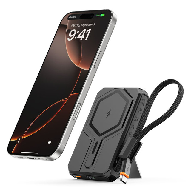 Magnetic Wireless 10000MAH Ultra Slim Portable Power Bank Built-in Cables IWatch Charger Stand Li-Polymer Battery 20W Fast CE
