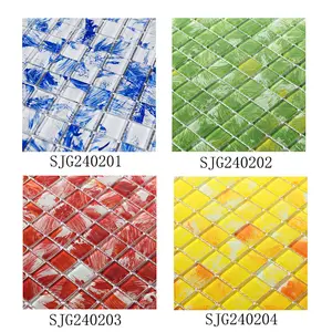 Commercio all'ingrosso mosaico stampato a mano piscina di cristallo blu tessere di mosaico di vetro per la cucina mosaico Backsplash