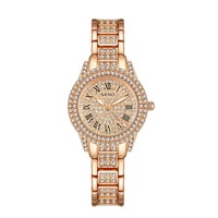 Montre de luxe pour femme, sportive et élégante, à quartz, en acier inoxydable, or rose, incrustée de diamants, chiffres romains, verre étanche