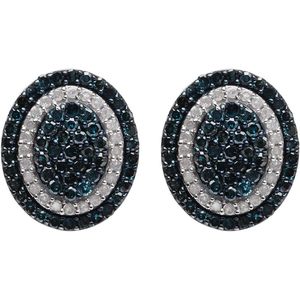 Ornaatis Diamond <b>Stud</b> Earrings 1.87 Cttw Round Cut White And Blue Halo Cluster 925 Sterling <b>Silver</b> Women's Everyday Wear - Product Image 2