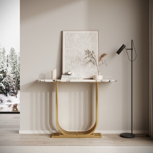 Modern Accent <b>Table</b> 43.3 Inch <b>Marble</b> <b>Top</b> Console <b>Table</b> Living Room Sofa <b>Side</b> Narrow Design - Product Image 4