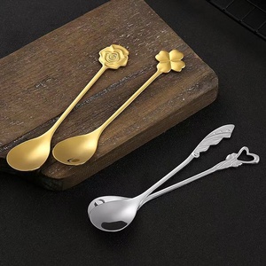 Sáng tạo 304 thép không gỉ muỗng cà phê bốn lá cỏ ba lá chim yến hoa hồng cánh hình trái tim 15ml thìa trộn kim loại - Product Image 1