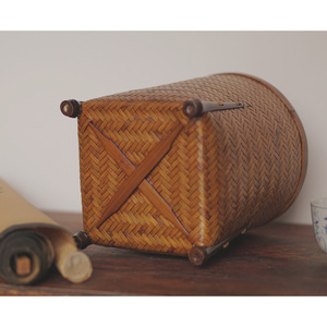 Seau à thé en bambou tressé, cuillère à thé pour six messieurs, aiguille à thé, pinces à thé, seau de rangement, organisateur de bureau, porte-stylo, fleur - Product Image 2