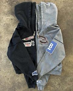 Sweat à capuche personnalisé à fermeture éclair, sweat à capuche pour homme, lourd, broderie de patchs usés, double capuche - Product Image 2