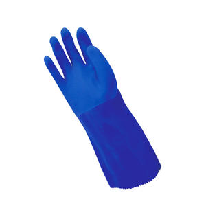 Gants à main complets en PVC bleu personnalisé longs imperméables aux produits chimiques résistants à l'huile EN388 certifié enduit doublure en coton antidérapant - Product Image 1